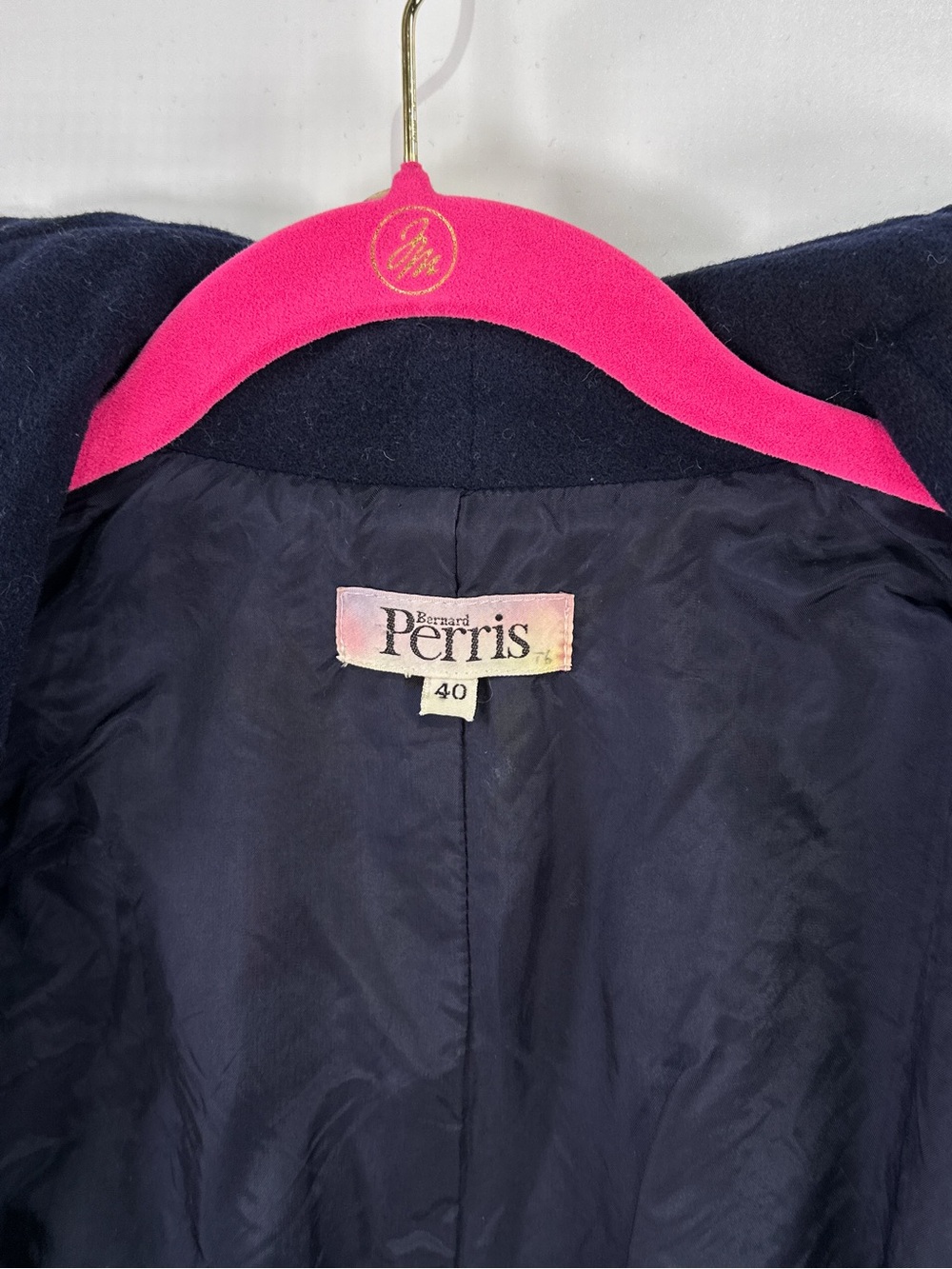 Bernard Perris Vintage Cropped Asymmetrical Wool Blazer Navy 40 - Picture 6 of 11